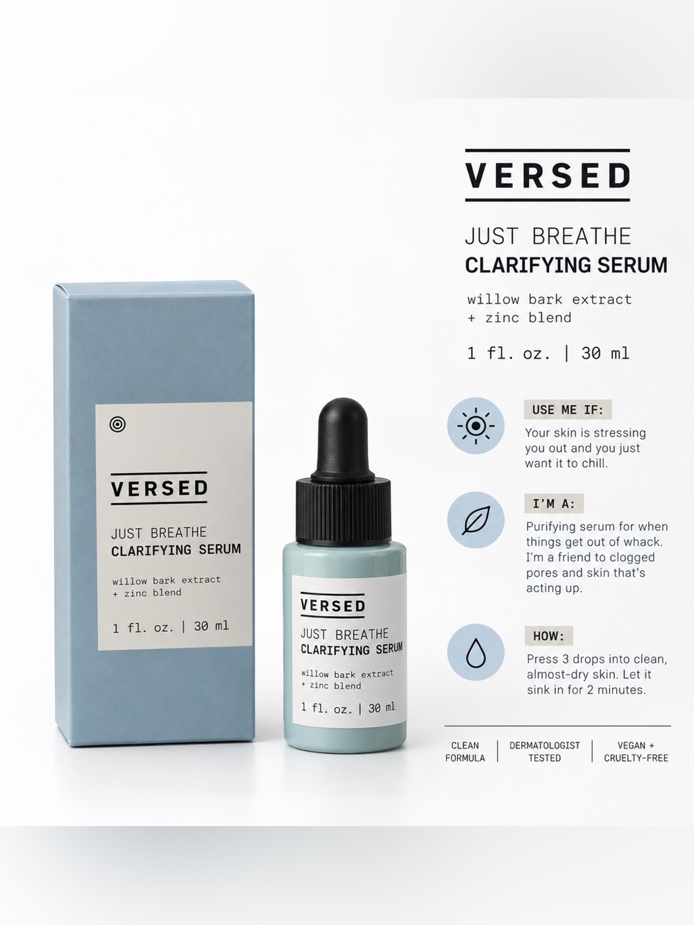 🩵✨ VERSED Just Breathe Clarifying Serum | 1 oz | NWT